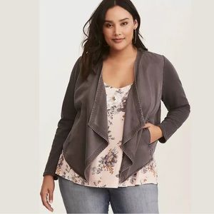 TORRID GREY KNIT TO WOVEN DRAPE JACKET 3X